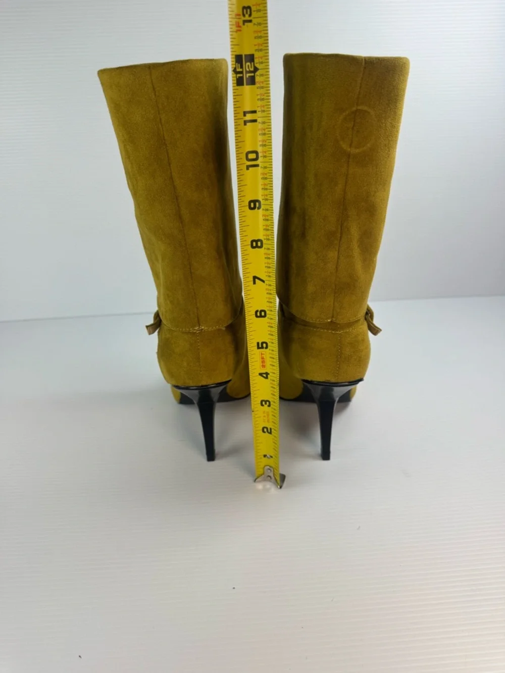 AKIRA Winding Olive Green Suede Pointed Toe Mid-Calf Boots Stiletto Heel Size 7 - Picture 4 of 6